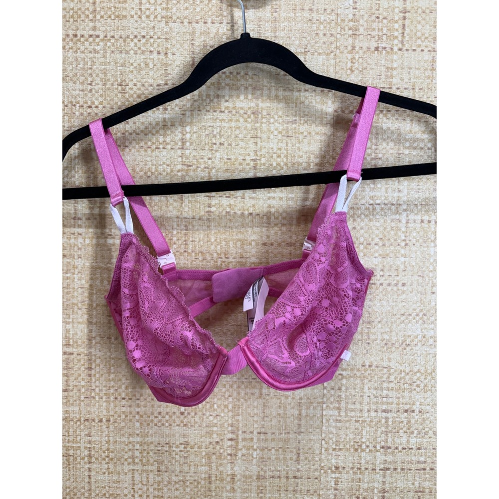 Victoria's Secret Unlined Demi Bra Pink Floral Lace Underwire Women 34DDD